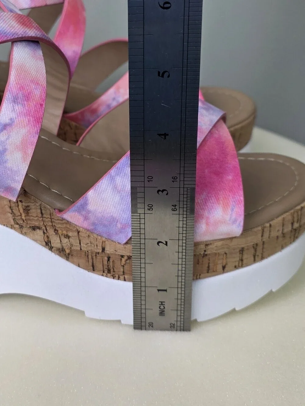 YOKI Jackie Pink Purple Tie Dye Strappy Platform Cork Wedge Sandals NEW Size 7.5